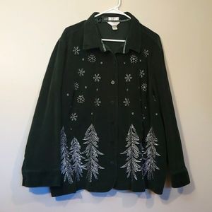 CJ Banks Corduroy Embroidered Button Down Shirt Stretch 3X